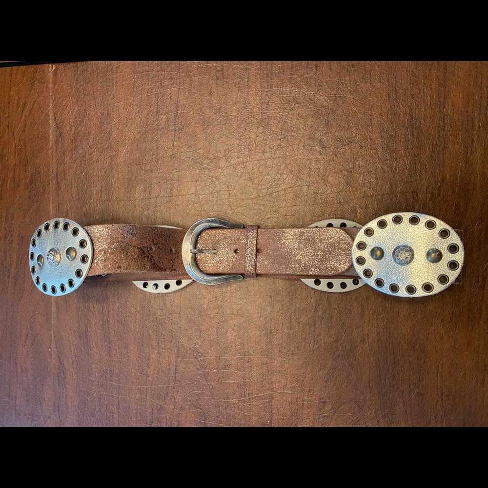 Western Style Brown Leather and Metal Belt